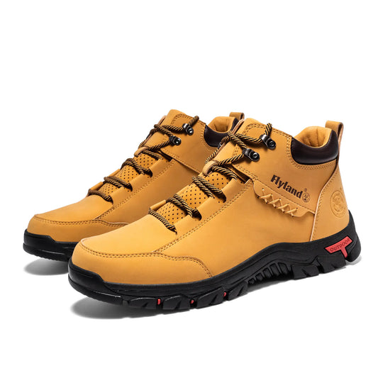 A pair of Flyland men's wheat walking boots Land7728 suited for daily wear and light outdoor activities.