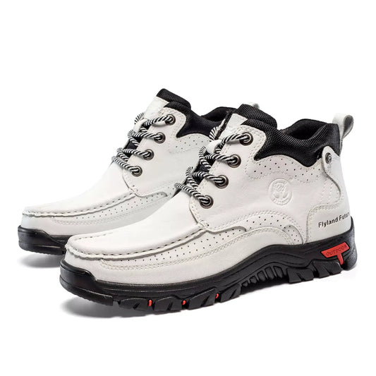 A pair of Flyland men's white casual boots Land2511 in fashion style.