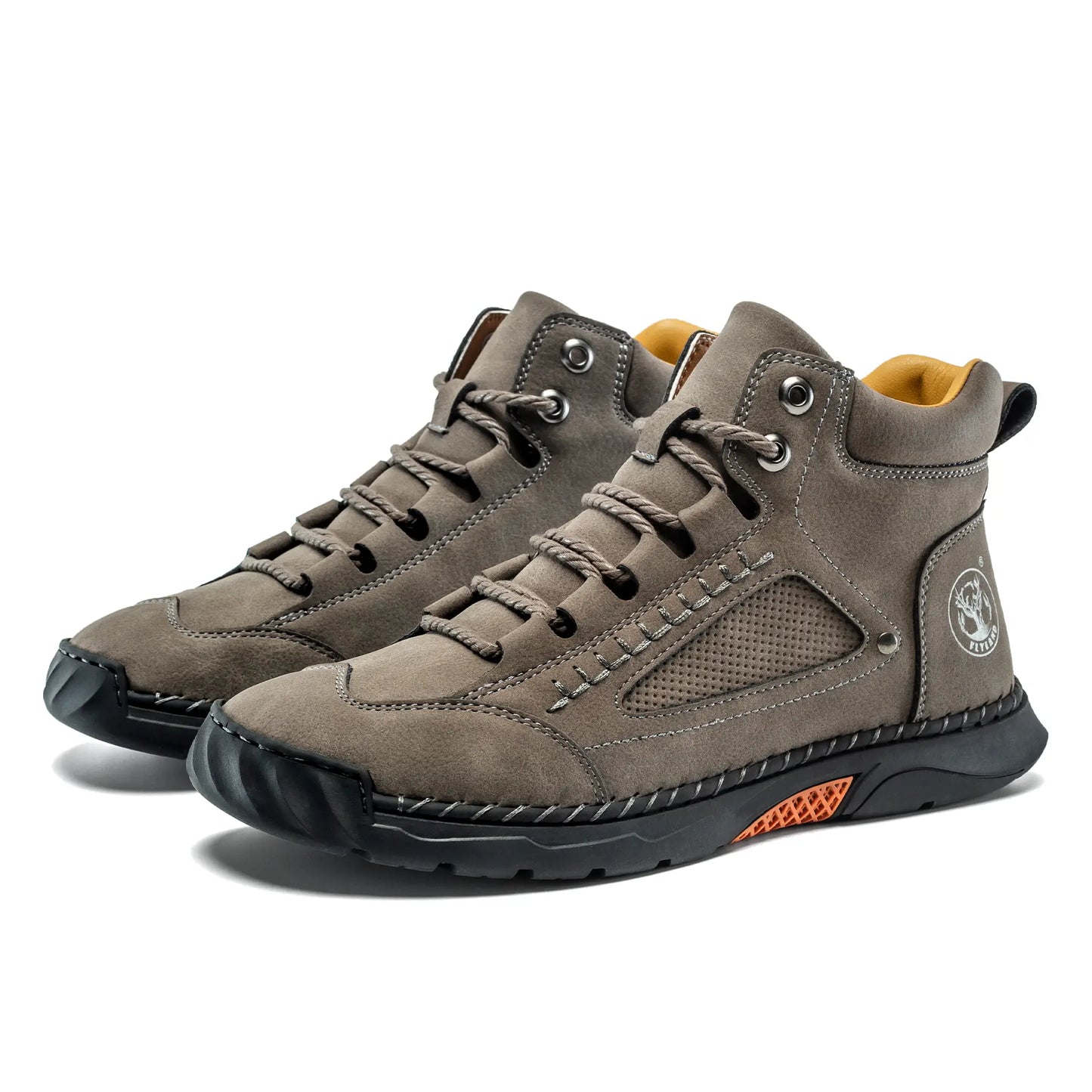 A pair of Flyland men's ankle boots in grey. Stylish high top lace up shoes suitable for casual daily wear.