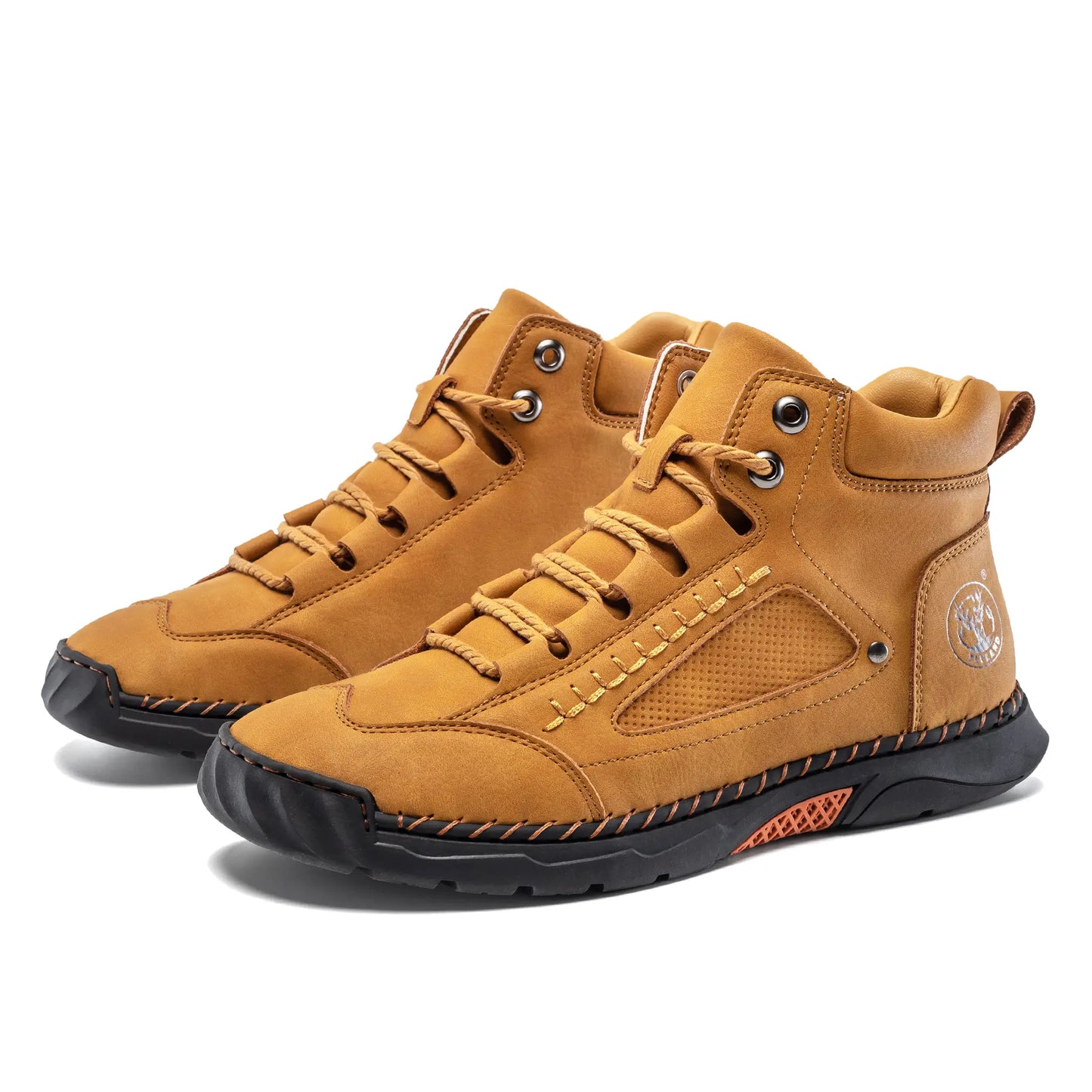 Pair of Flyland men's ankle boots in wheat. Stylish high top design that pairs well with jeans.
