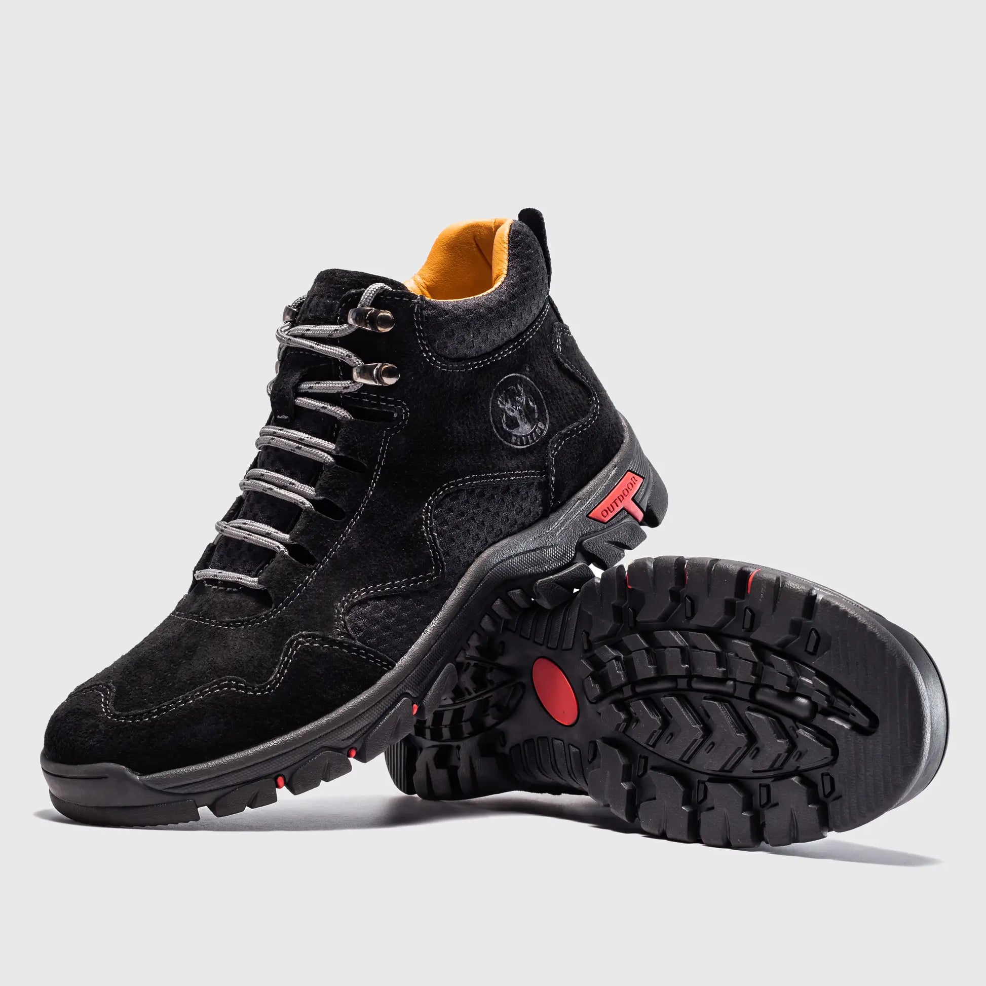 Angled view highlighting the black suede texture and mesh panels of these men's sneaker boots.