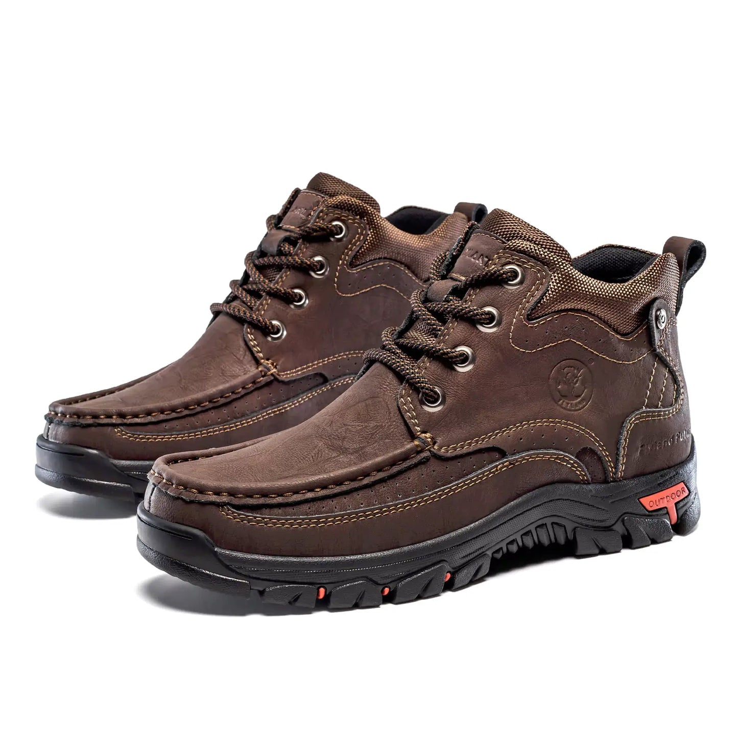 A pair of Flyland men's brown walking boots Land2511 ready for hiking trails.