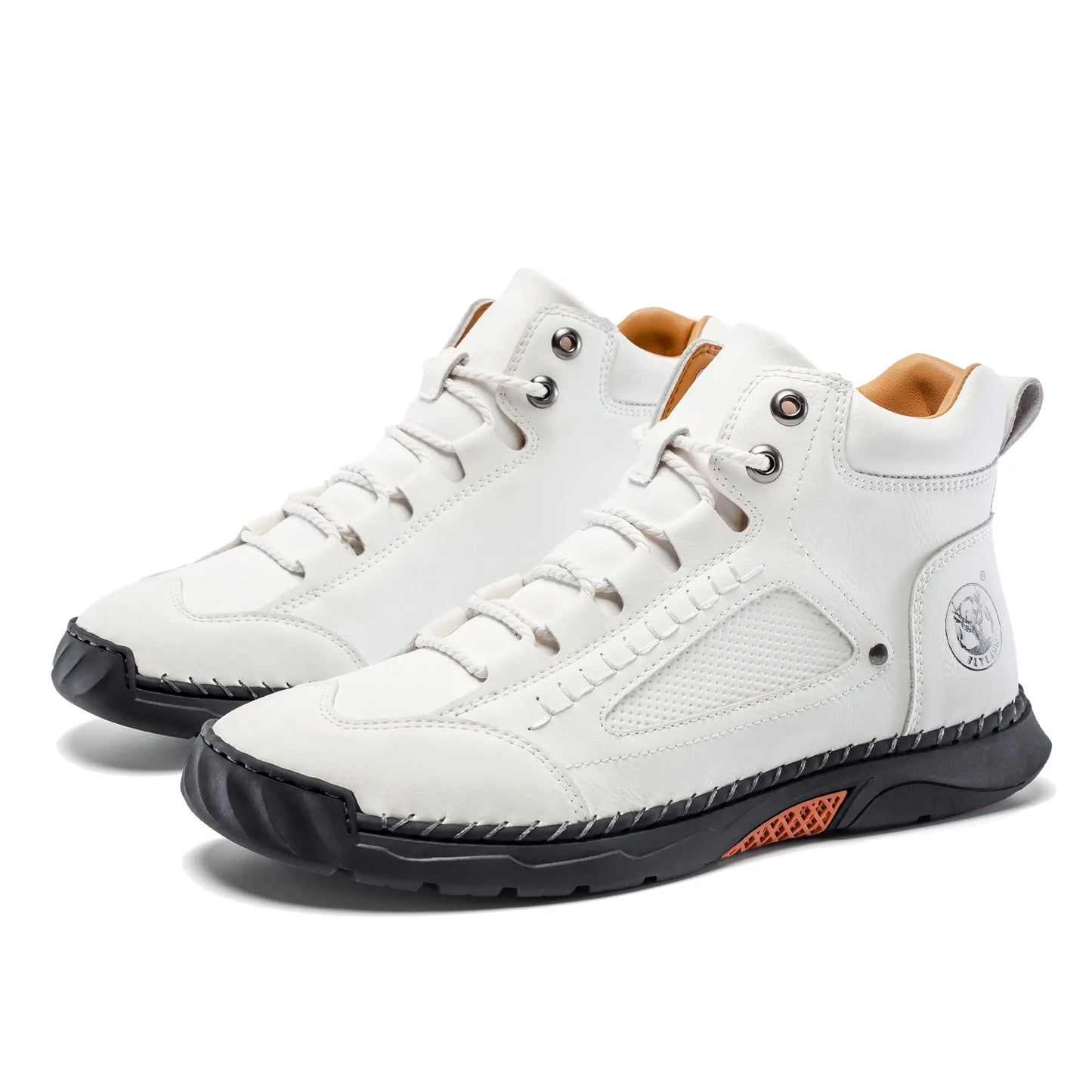 A pair of Flyland men's lace up boots in white. Stylish high top sneaker boots suitable for daily casual wear.