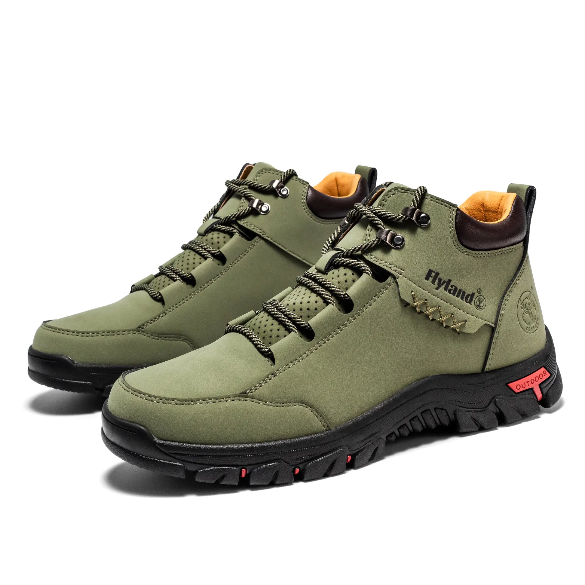 A pair of Flyland men's sage gray boots Land7728, blending modern sneaker comfort with a versatile colorway for casual walking.