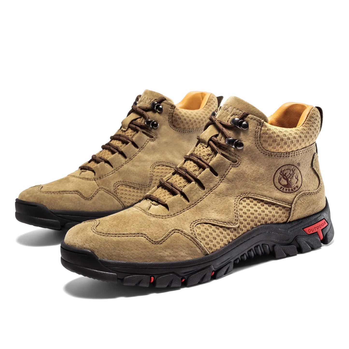 A pair of Flyland men's tan sneaker boots, offering the rugged look of casual boots for men with sneaker comfort.