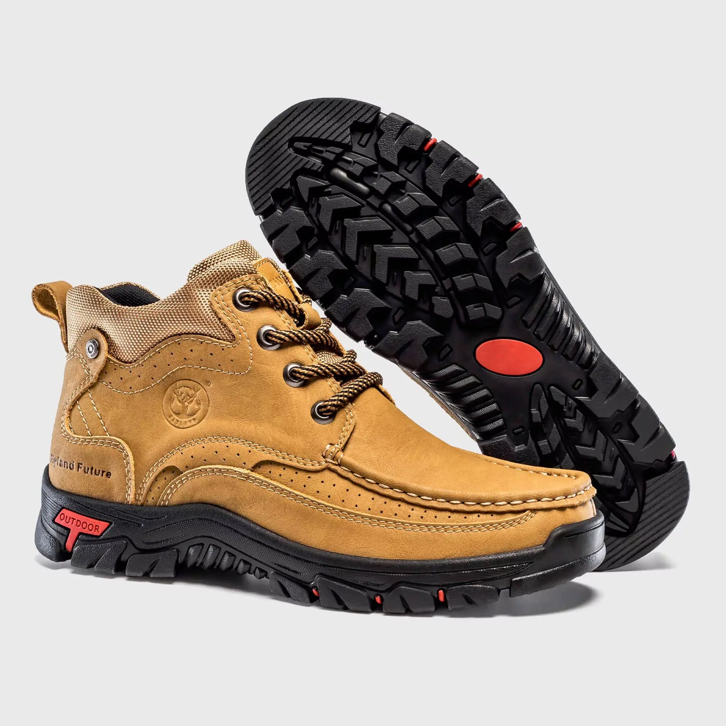 Durable rubber sole of Flyland soft toe work boots Land2511, non-safety toe design for flexibility.