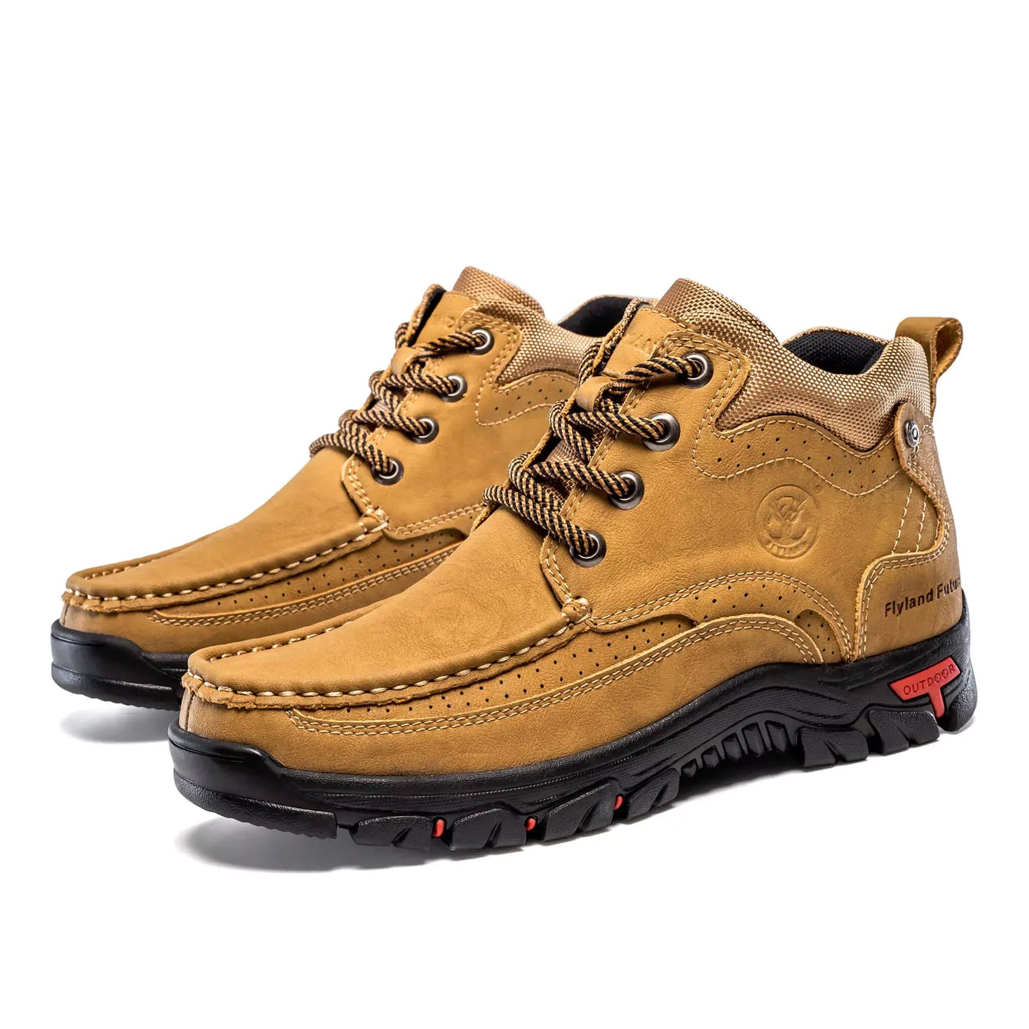 A pair of Flyland men's soft toe work boots Land2511 in classic wheat color.