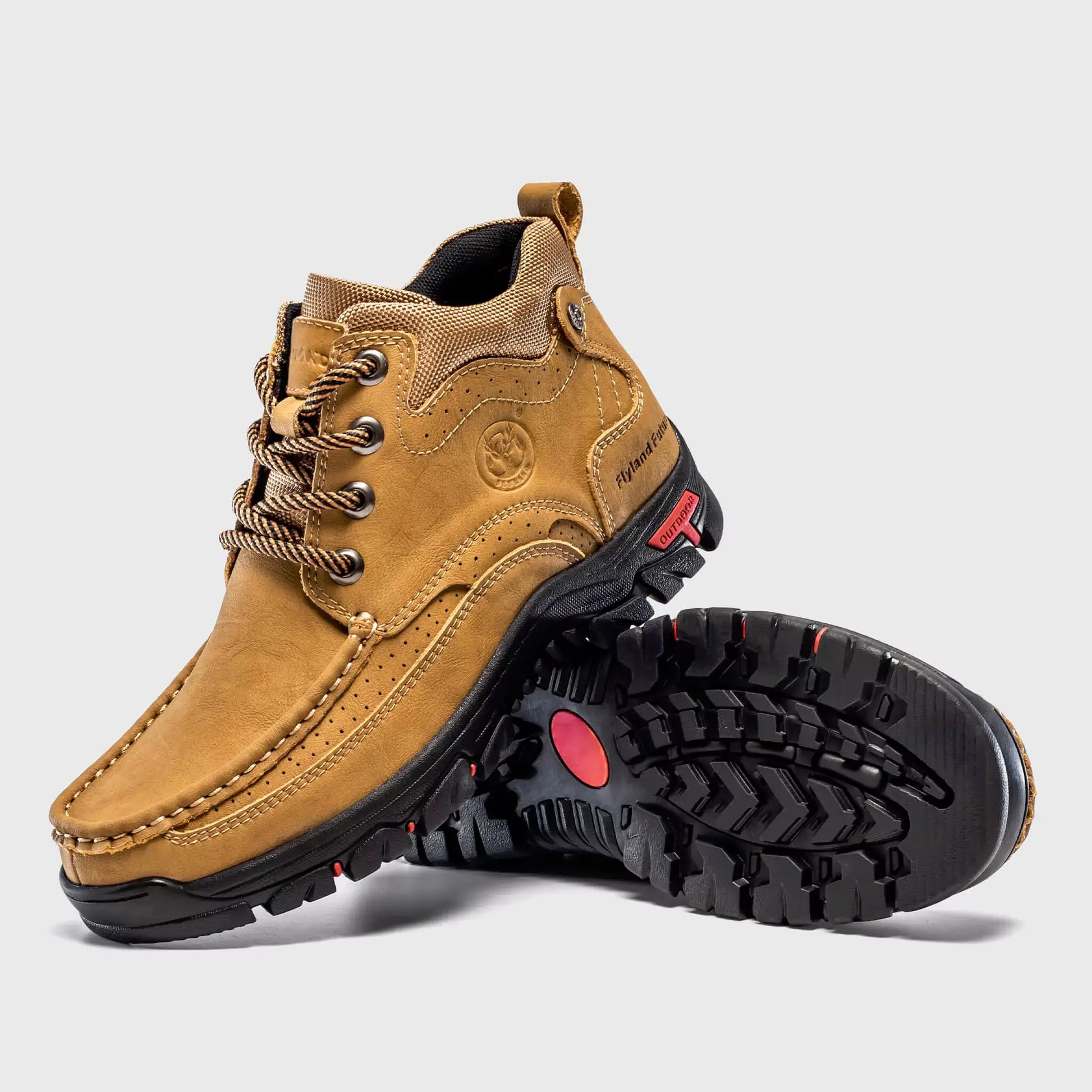 Non-slip rubber outsole traction of Flyland Land2511 soft toe boots, suitable for long standing hours.