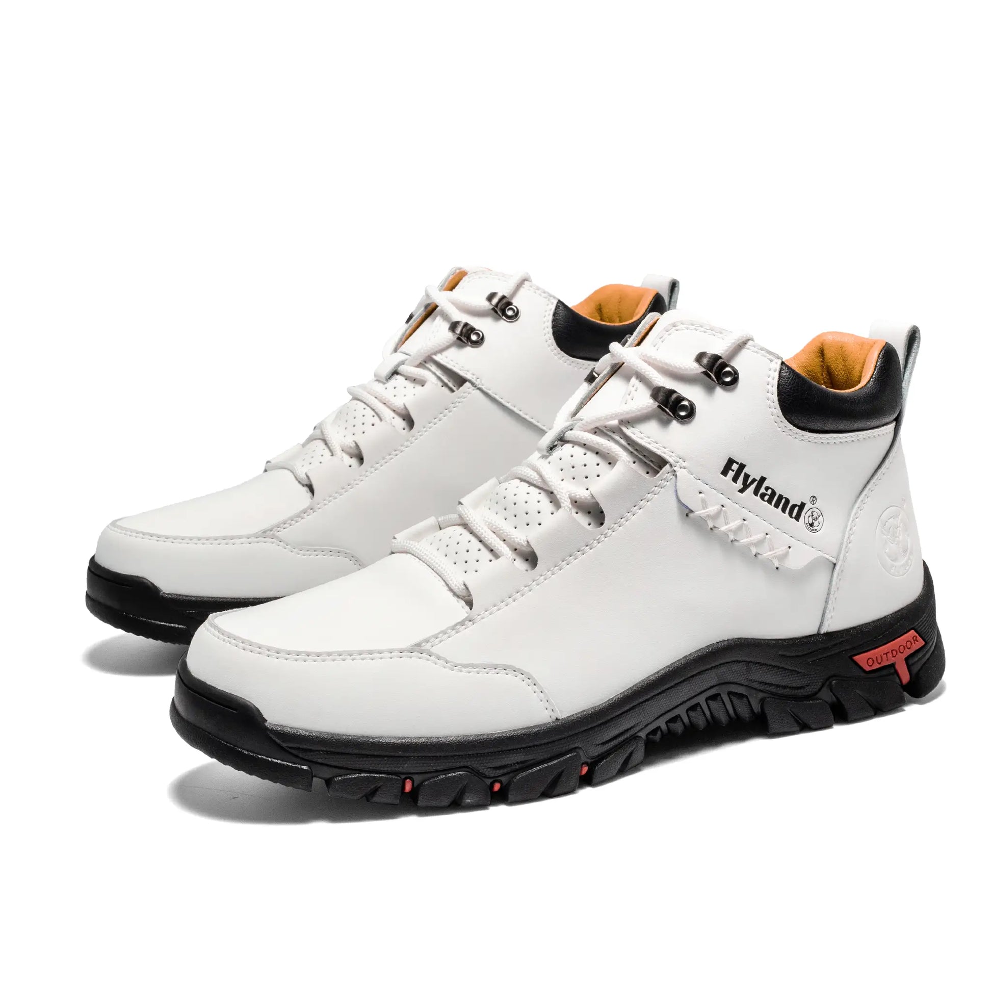 A pair of Flyland men's white sneaker boots Land7728, blending casual style with daily walking comfort.
